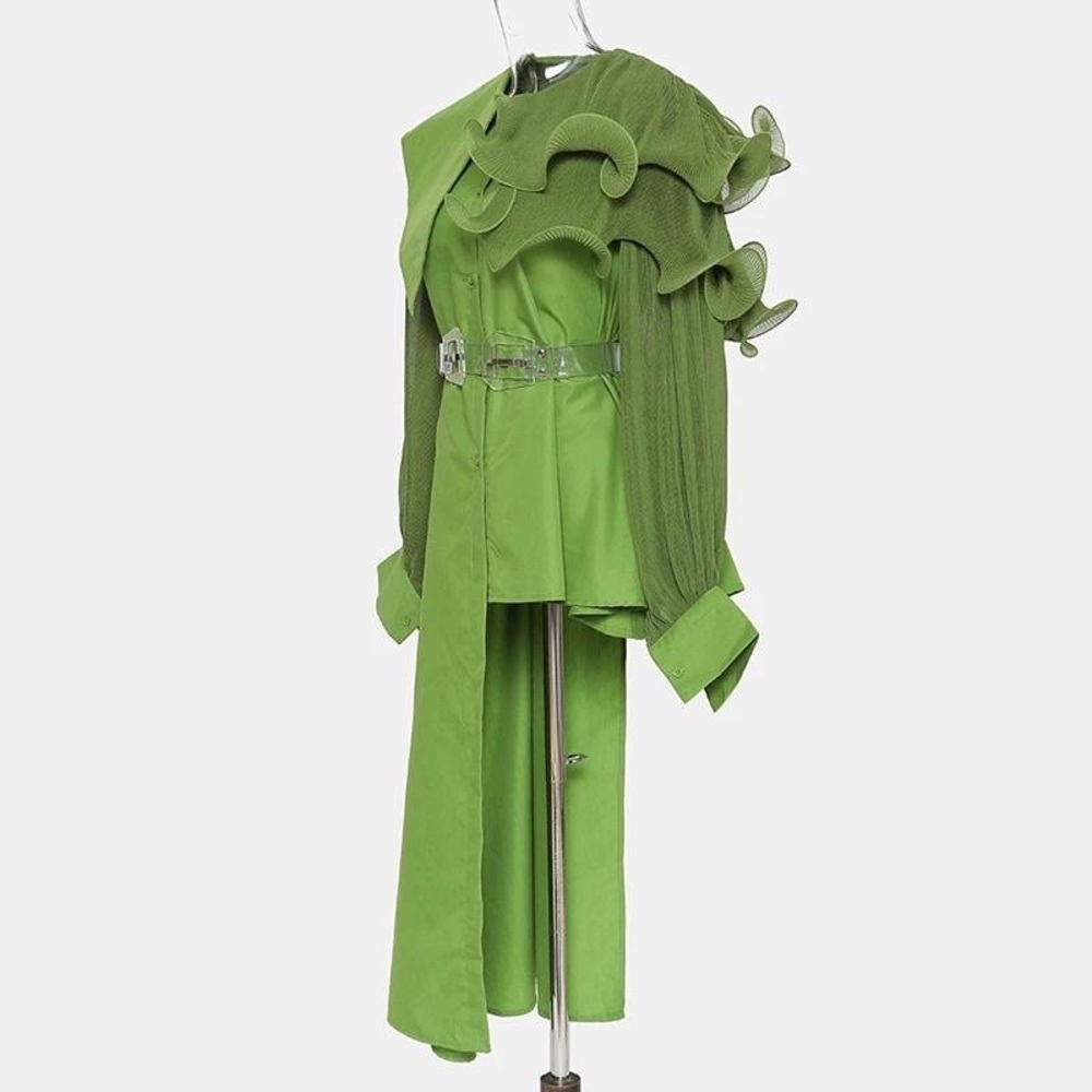 Statement Green Ruffle Button-Down Shirt